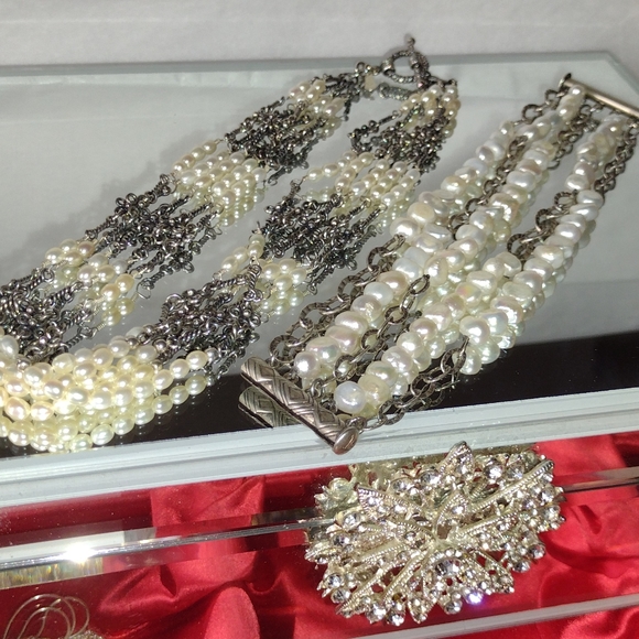 Bridal Art Nouveau Pearl  .925 Sterling Silver Cho - Picture 9 of 10